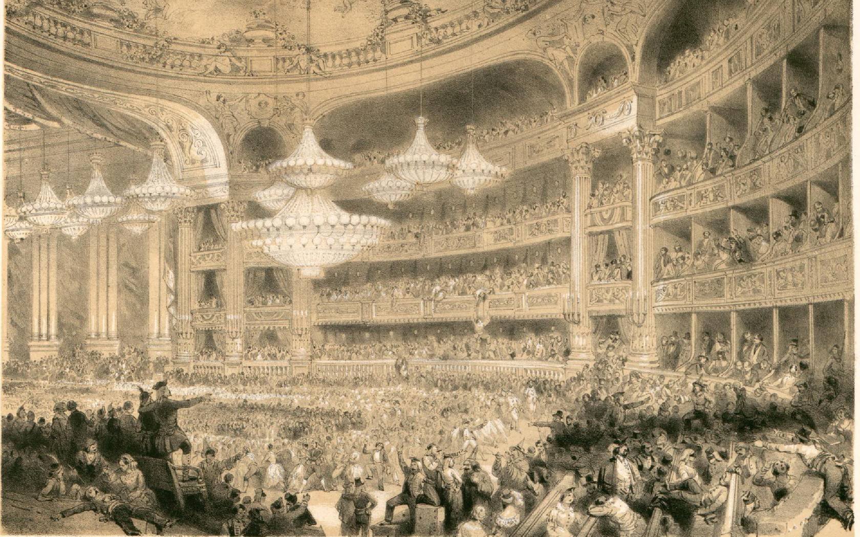 A. Provost's 'Ball at the Opera de la rue Le Peletier in Paris around 1850'.