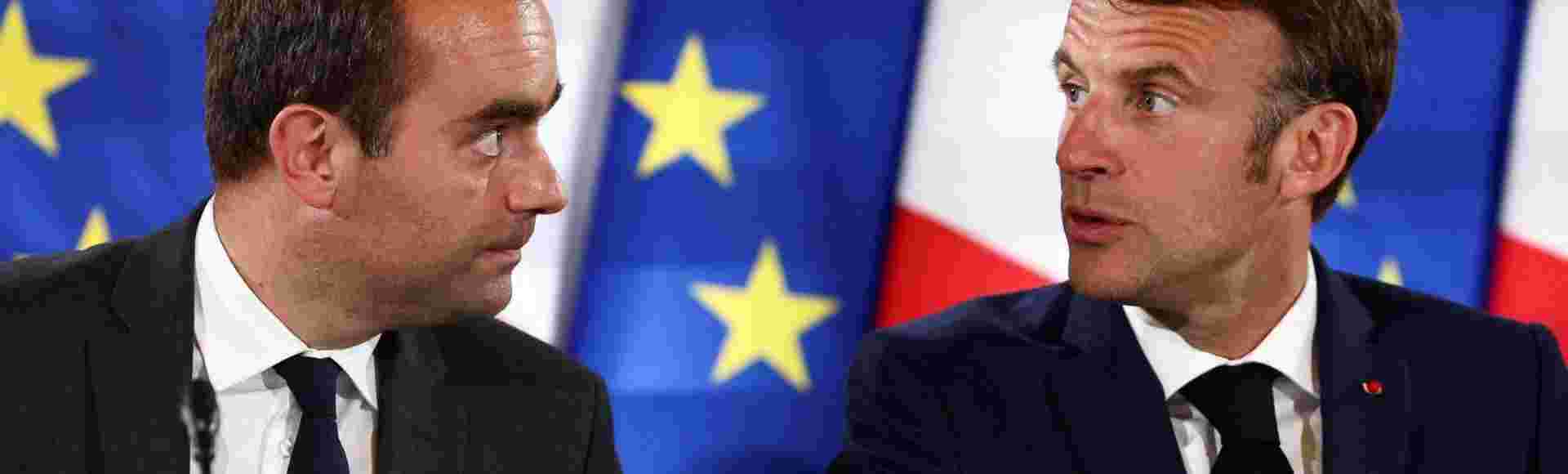 Sébastien Lecornu and French President Emmanuel Macron at the Hotel des Invalides in Paris, France, 19 June 2023.