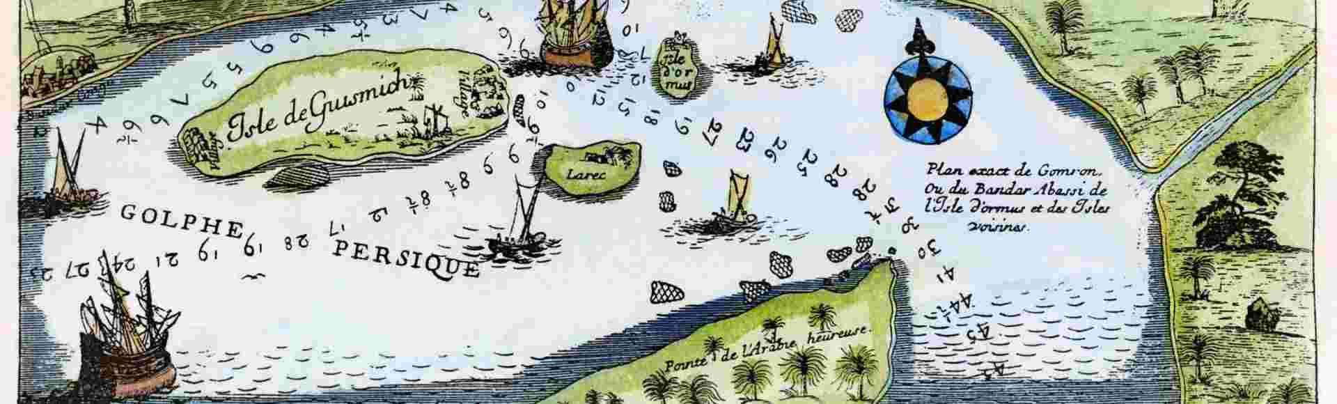 A 17th-century French engraving showing the Strait of Hormuz.