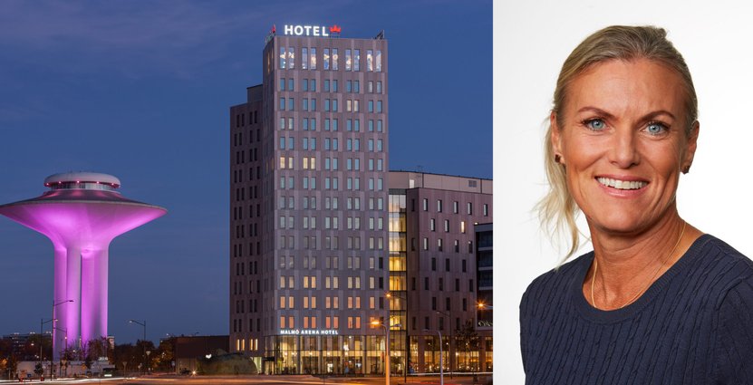 Lena Axelson, Head of web i Skandinavien BWH Hotel Group, där bland annat affärshotellet Best Western Malmö Arena Hotel på bilden ingår. Foto: Pressbilder