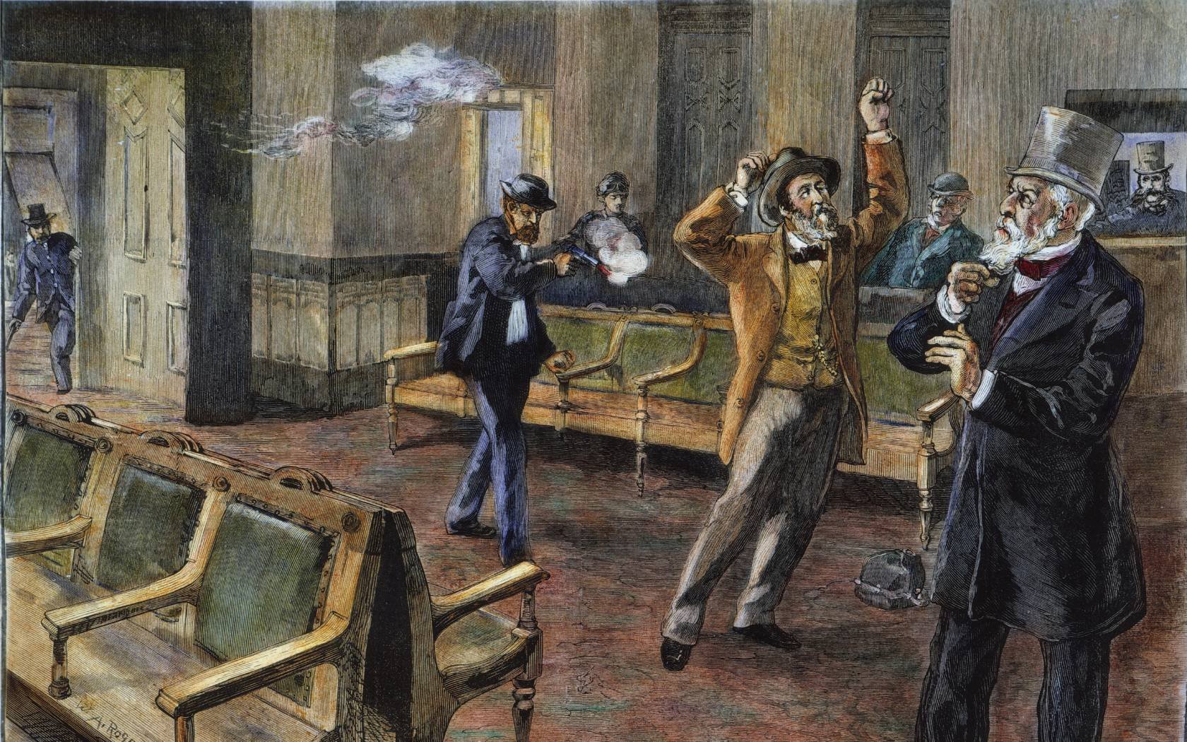 Charles J. Guiteau shoots President James A. Garfield.