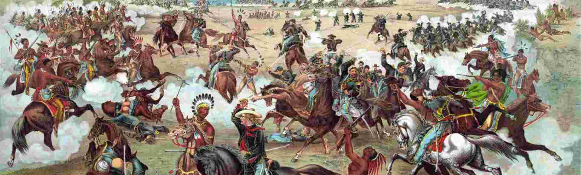 Print depicting Custer's Last Stand with the US 7th Cavalry at the Battle of the Little Bighorn in 1876