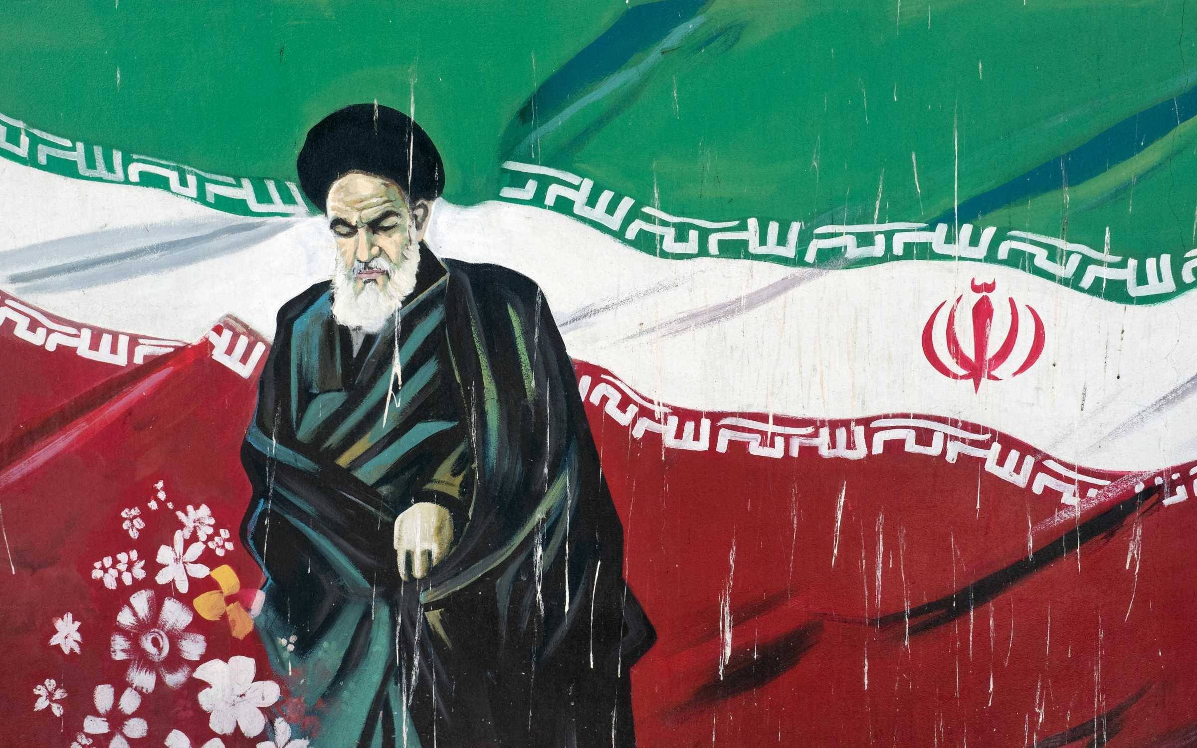 A mural depicting Ayatollah Ruhollah Khomeini in Tehran, Iran.