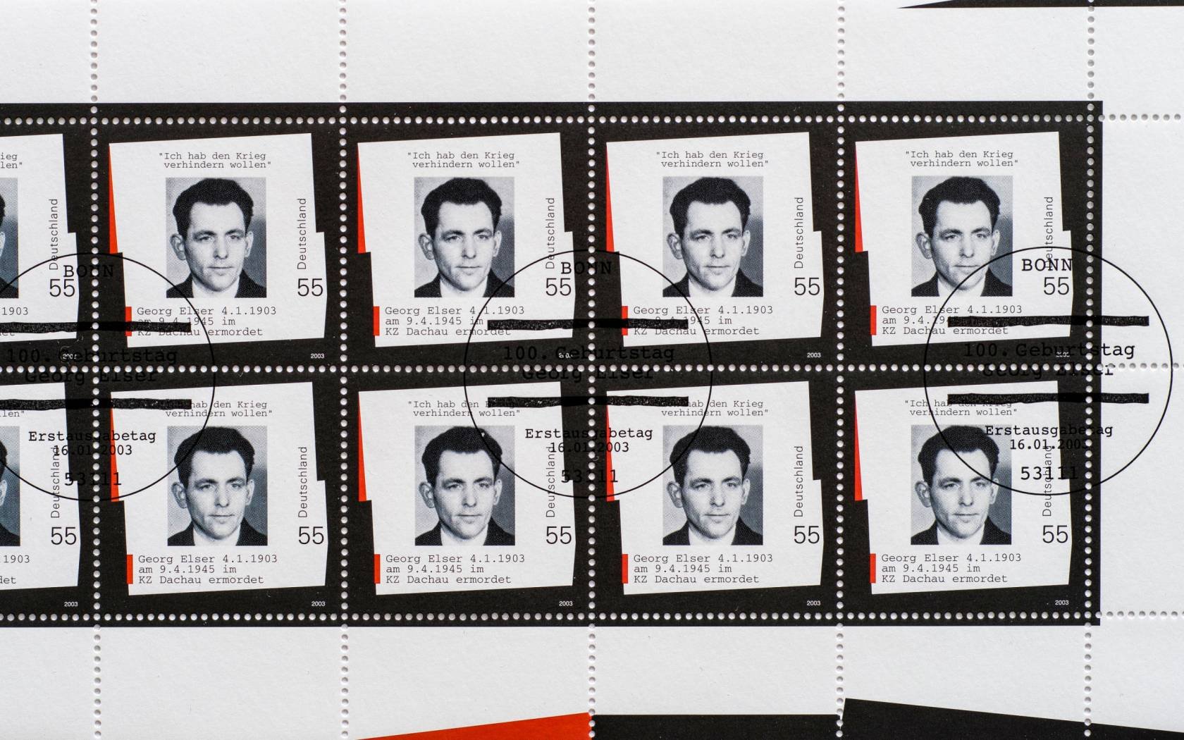 Georg Elser, who tried to assassinate Adolf Hitler, featured on a commemorative post stamp.