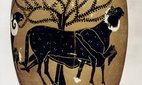 An Attic black-figured lekythos from the 6th century B.C. depicting the escape from Cyclops in the Odyssey.