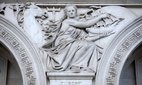 Allegorical sculpture depicting Europe on the façade of the Foreign, Commonwealth and Development Office in London, United Kingdom.