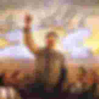 A poster celebrating Stalin at the Russian State Library, Moscow.