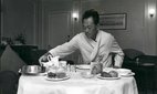 Lee Kuan Yew takes breakfast on a state visit to London, 1968.