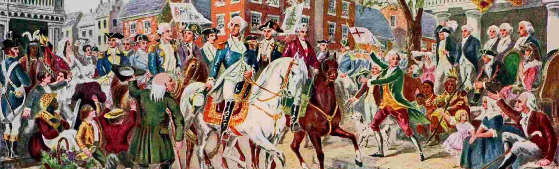 A print of George Washington's entry into New York.
