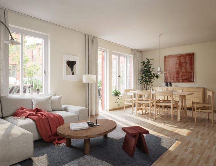 Vardagsrum i Hebas radhus i Smedjan i Källberga