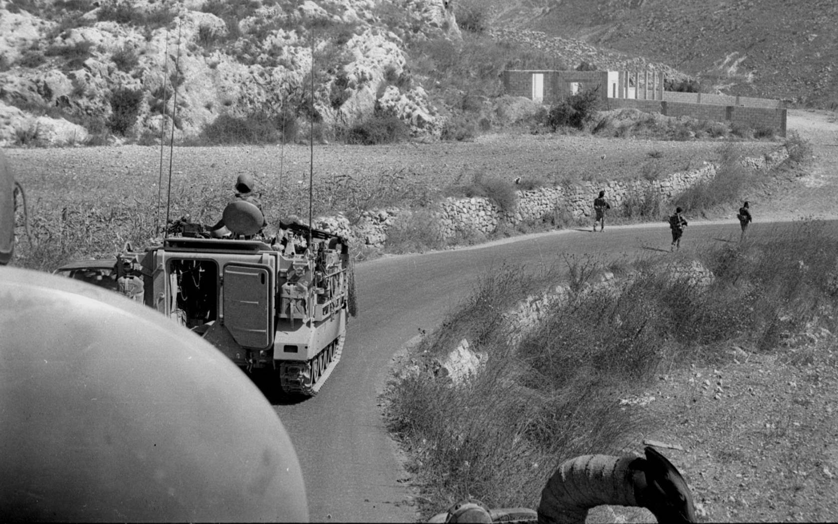 Israeli troops patrolling near Bint Jbeil in Southern Lebanon during the 1982 Lebanon War.