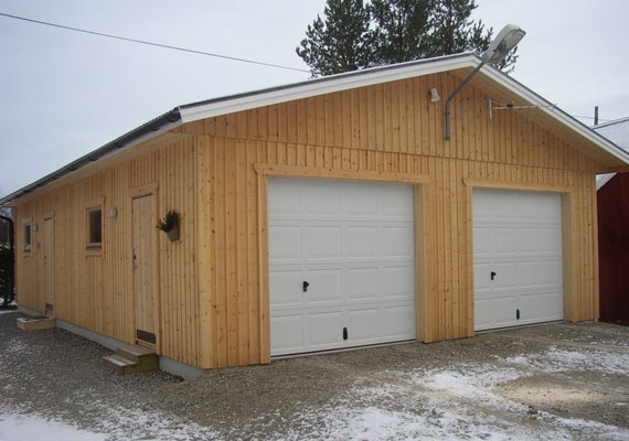 Natural wood aesthetic with double garage port