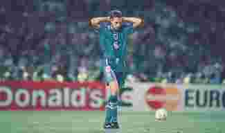 Gareth Southgate after missing his penalty during the European Championship Finals semi final between England and Germany at Wembley, on June 26, 1996. Germany won the match on penalties.