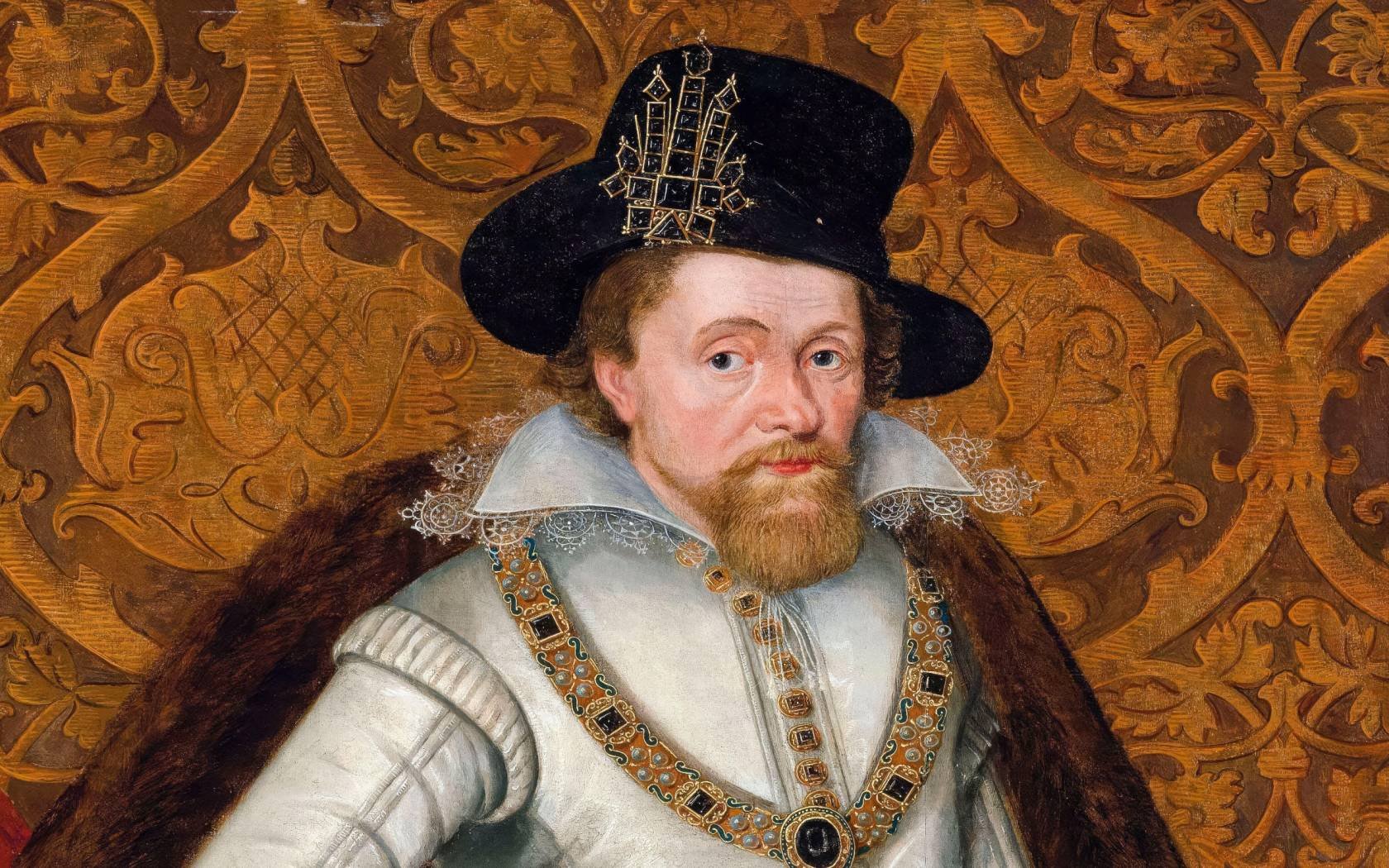 James I of England (James VI of Scotland), (1566-1625), portrait painting in oil on panel by John de Critz