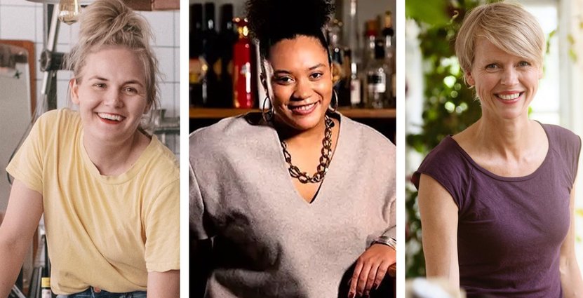 Tre av årets Stellavinnare, Linnéa Liljedahl, kock Linnéa & Peter, Sarah Lindstrand Mboge, servis Svartsö krog och Emma Höök, sommelier Talldungens Gårdshotell. Foto: Stellagalan