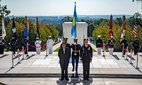 Surangel Whipps Jr, president of Palau, at the tomb of the Unknown Soldier in Arlington, Virginia.