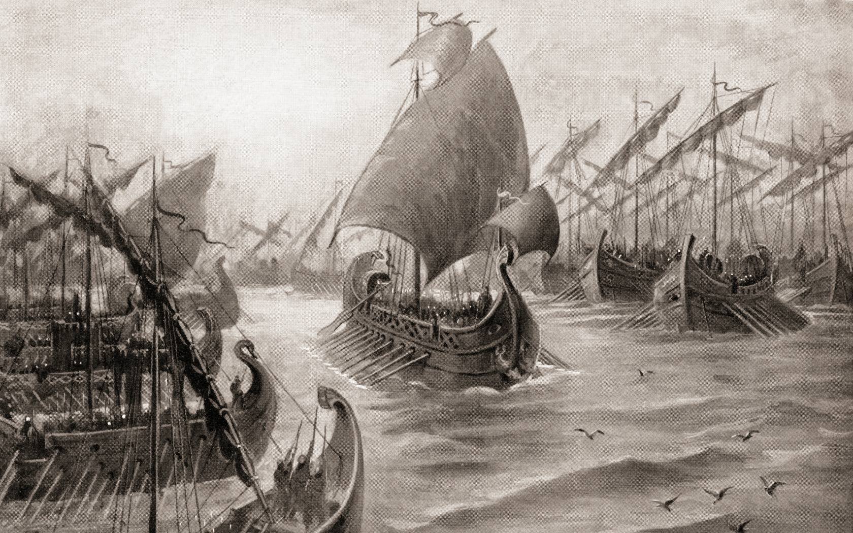 Cimon takes command of the Greek fleet of the Delian League of Athens before his expedition in 466 BC during the course of which he destroyed the Persian fleet and army at the Battle of the Eurymedon river.