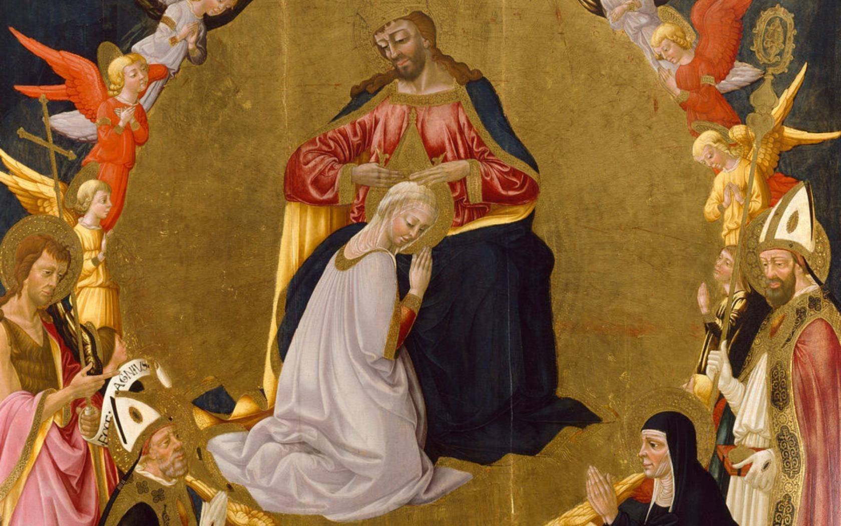 The Coronation of the Virgin by Neri di Bicci, c. 1470. Lucrezia Vizzana was consecrated in 1613 and likely composed and performed her Amo Christum in cuius thalamum introibo for the occasion.