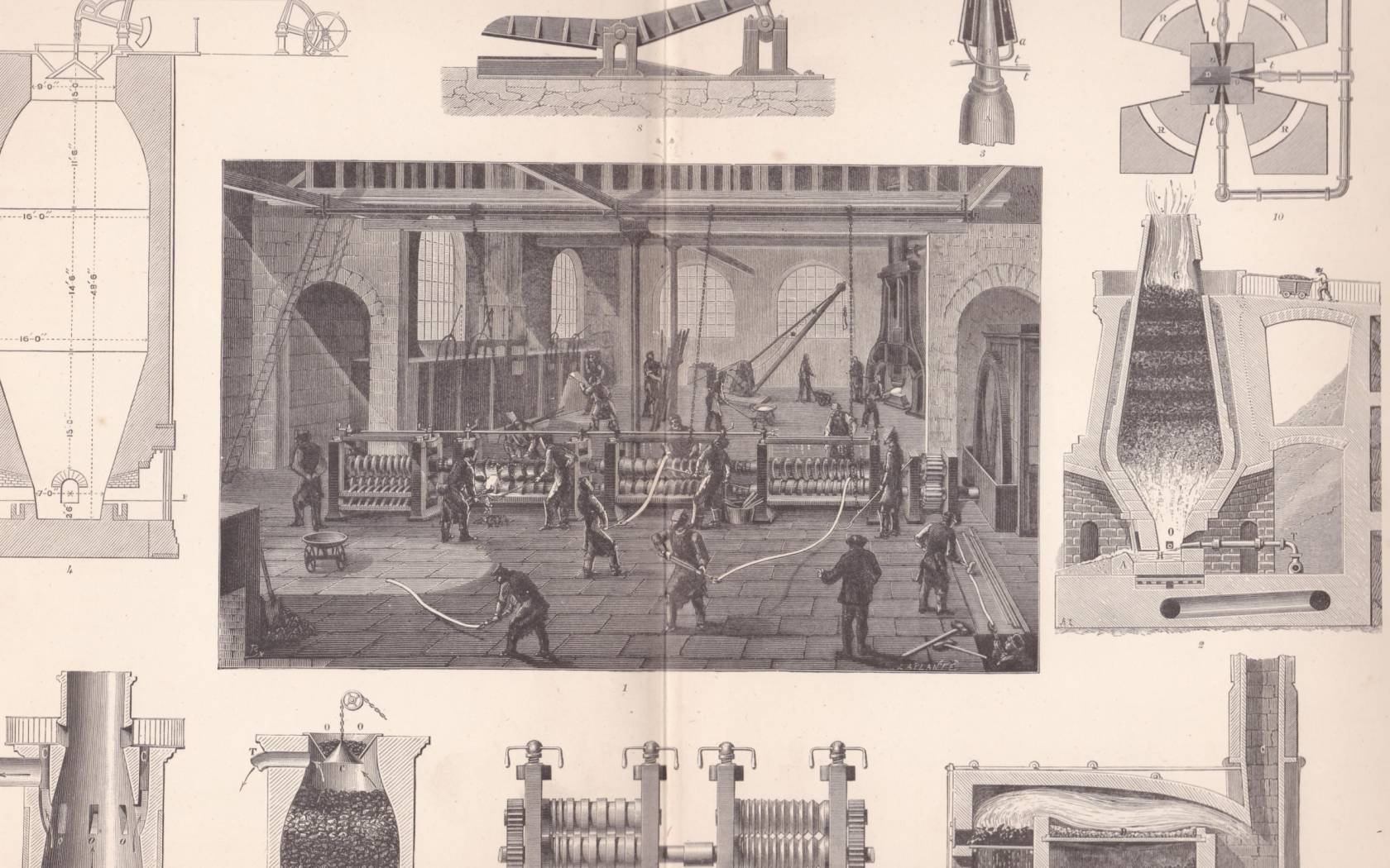 Book plate of iron making in the 1800s.