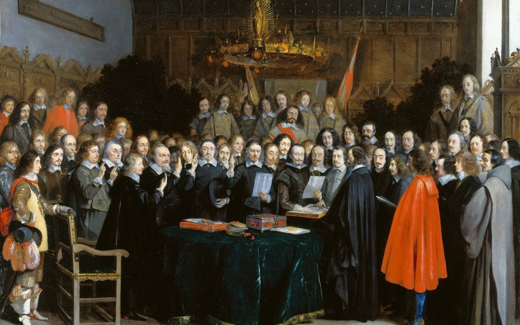 The Ratification of the Treaty of Münster, 1648. Found in the collection of the National Gallery, London.