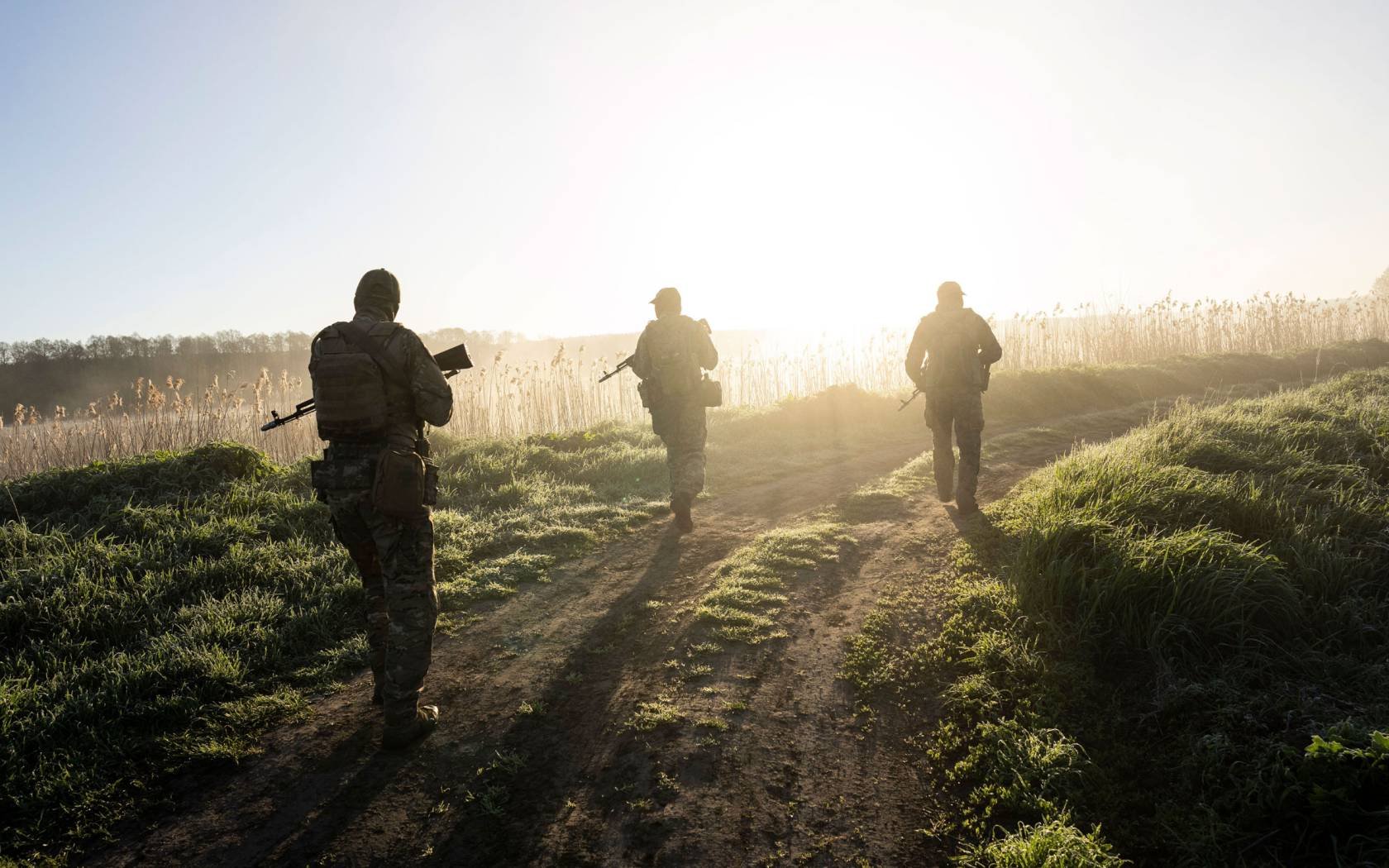 Ukrainian Border Guard soldiers participate in a military exercise in central Ukraine.