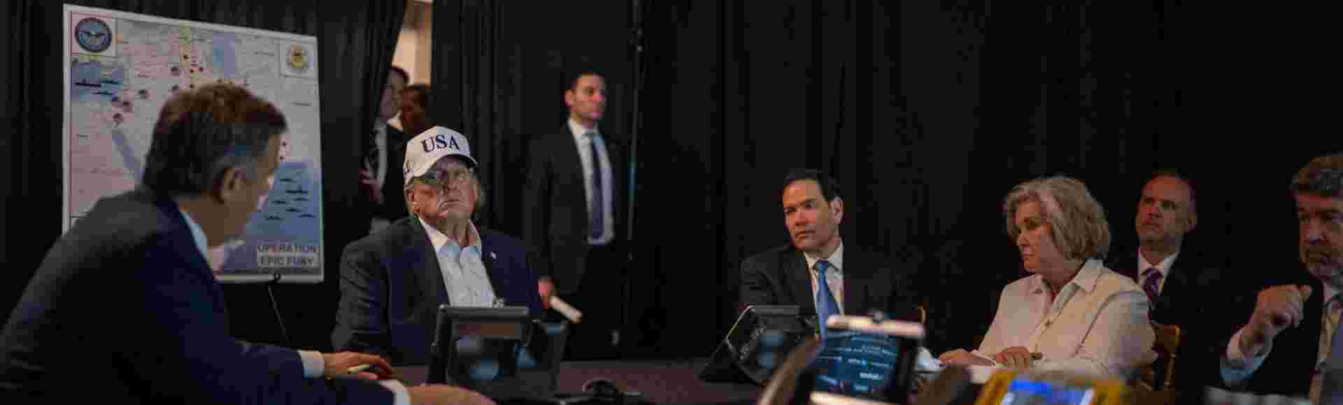 Donald Trump meets his advisors after launching Operation Epic Fury targeting Iran.