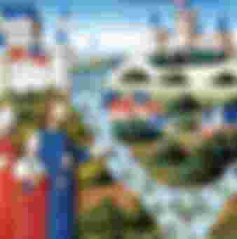 A miniature of the Treaty of Verdun, 843. Emperor Louis I (right) blessing the division of the Frankish Empire in 843 into West Francia, Middle Francia, and East Francia.