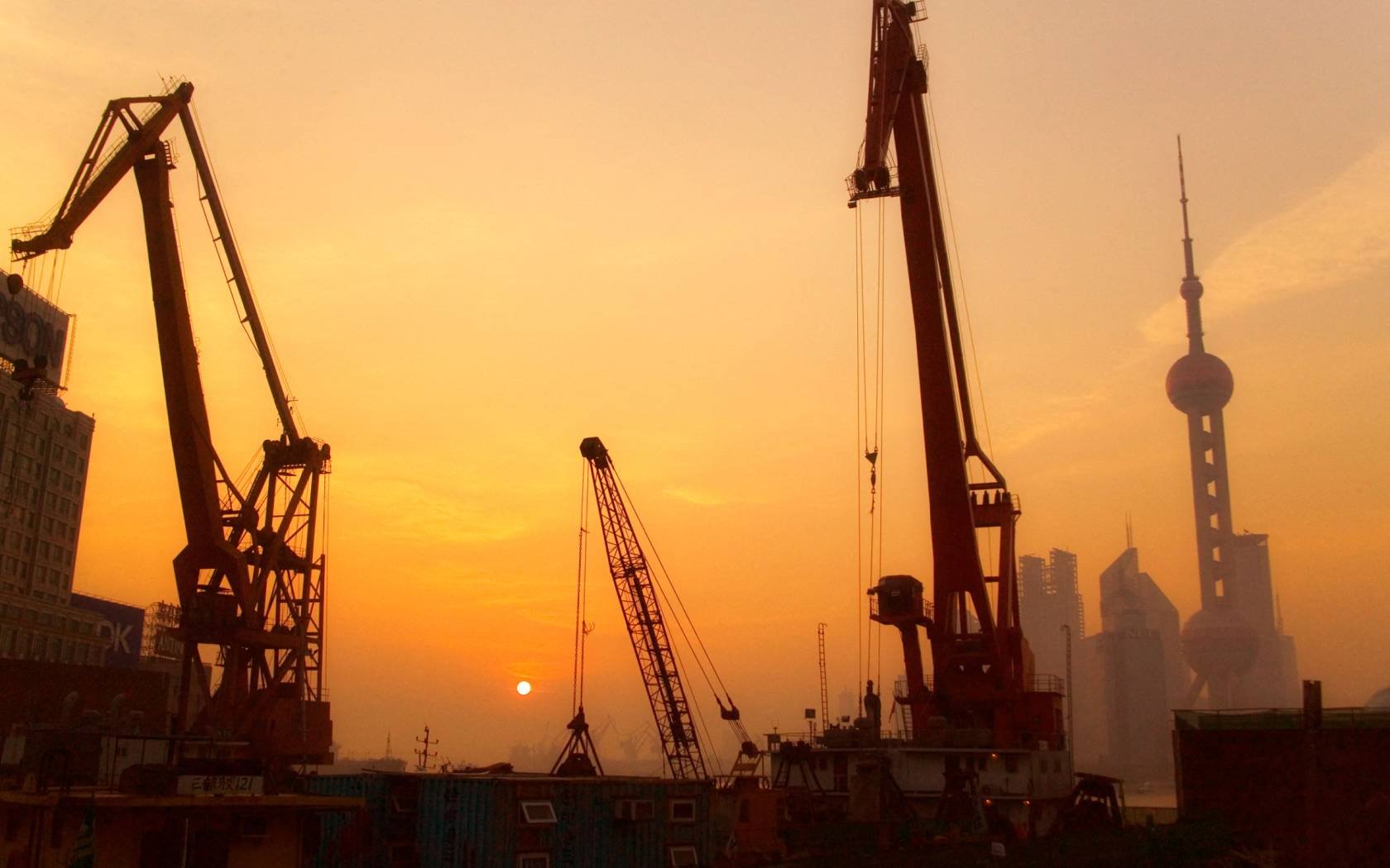 Cranes of a shipyard in Shanghai.