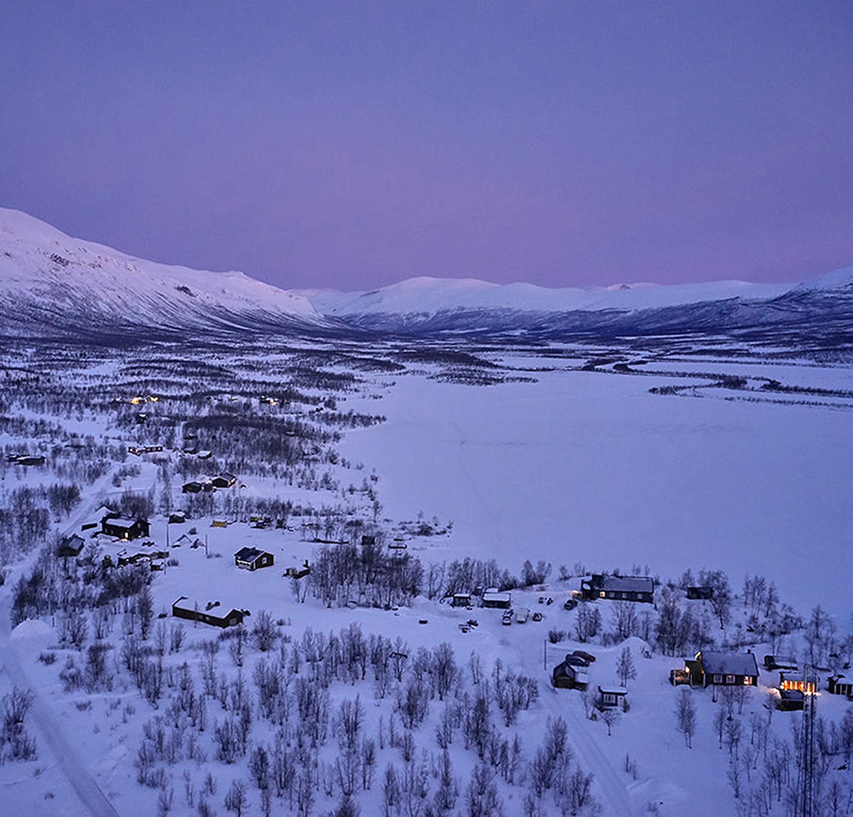 Flygvy Nikkkaluokta på vintern