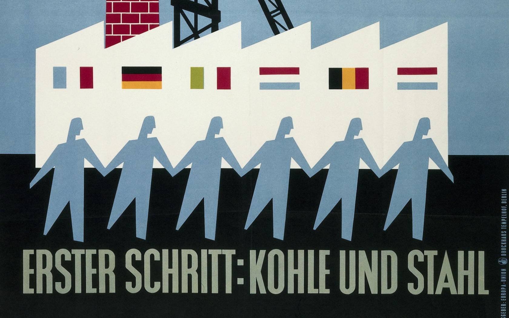 A poster celebrating the birth of the European Coal and Steel Community (ECSC).