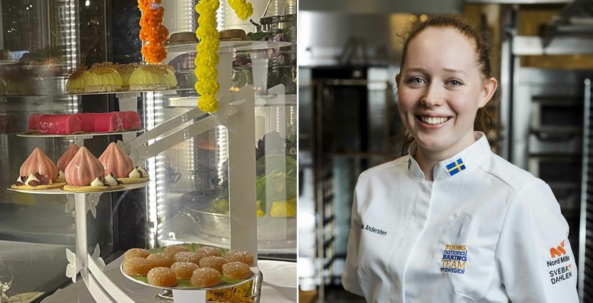 En titt in i dessertskåpet på India’s, med efterrätter signerade Michaela Andersten. 