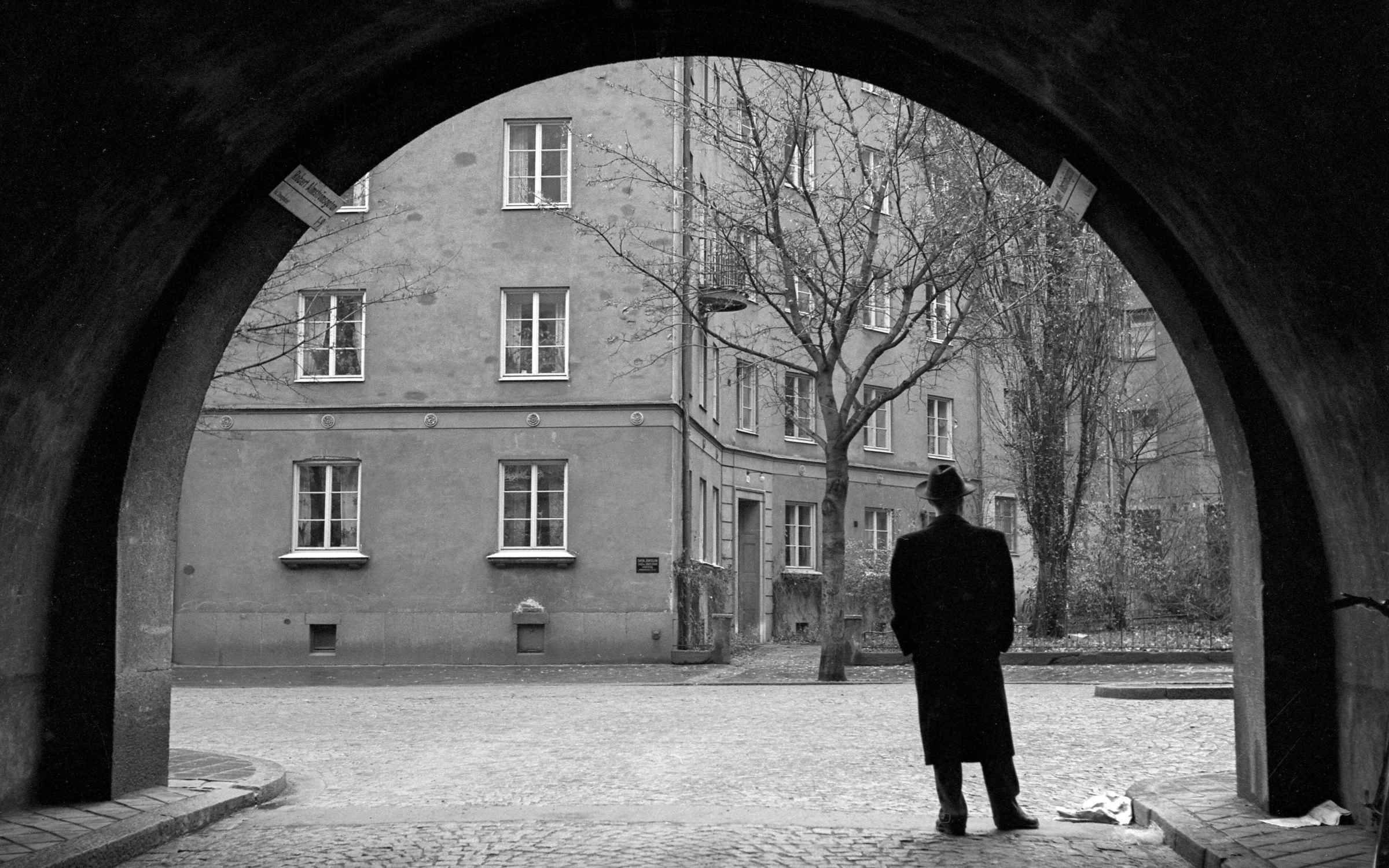 A man stands in a tunnel in Stockholm, Sweden, in 1950.