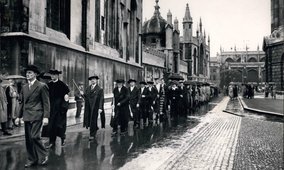 The procession to the Encaenia at Oxford for the presentation of Honorary Degrees. May, 1950. Credit: Keystone Press