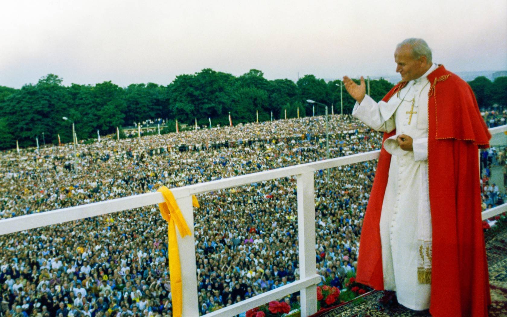 Pope John Paul II travels to Poland in 1979.