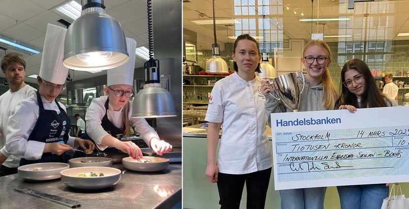 Jana Issa och Alva Sigfridsson i köket under Kockduellen och tillsammans med Årets Kock Desirée Jaks efter prisutdelningen. Foto: Privat