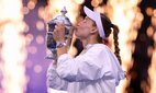 Elena Rybakina during the trophy ceremony after defeating Aryna Sabalenka in the Women's Finals at the US Open.