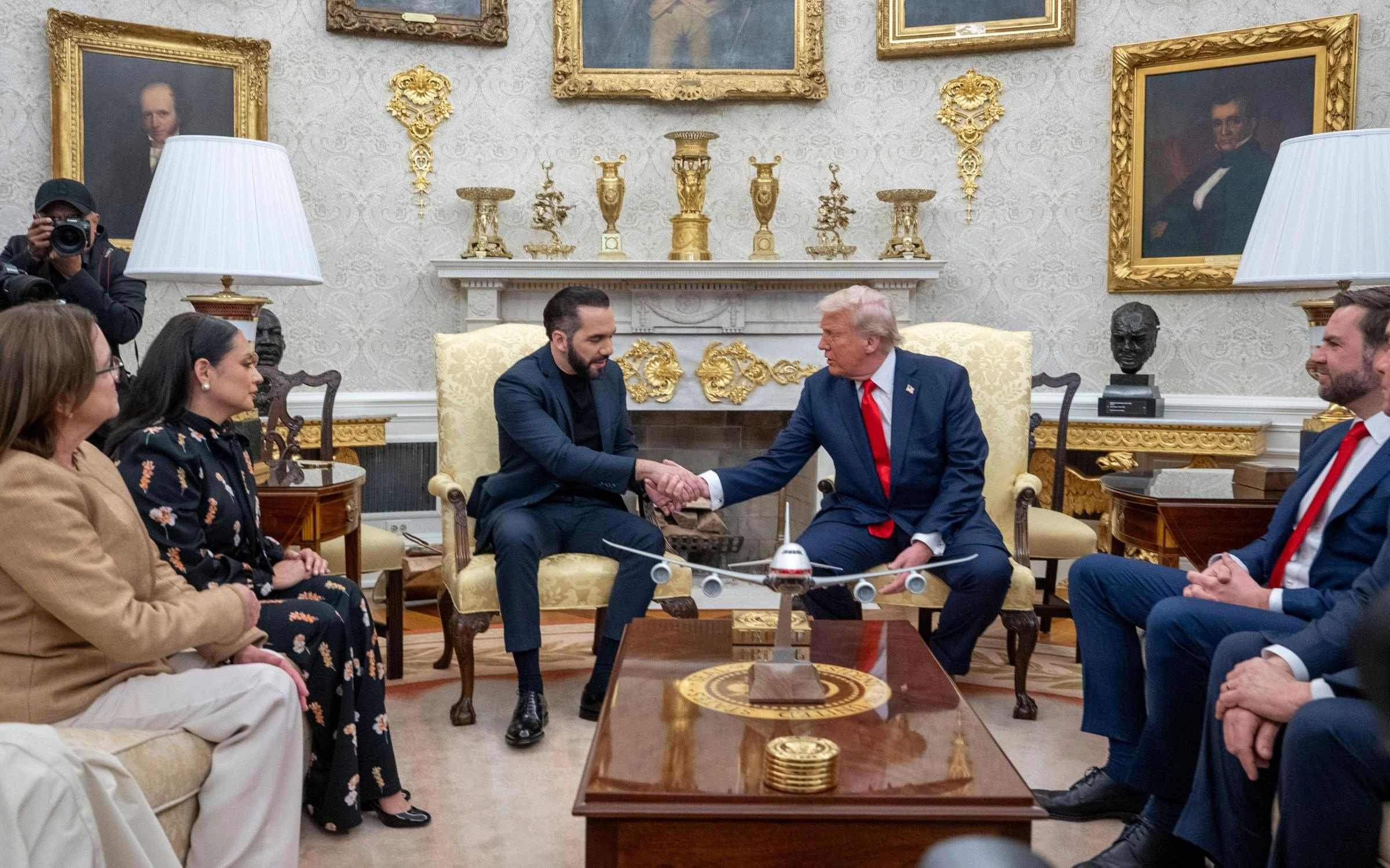 President Donald Trump meets with the President of the Republic of El Salvador, Nayib Bukele, in the Oval Office.