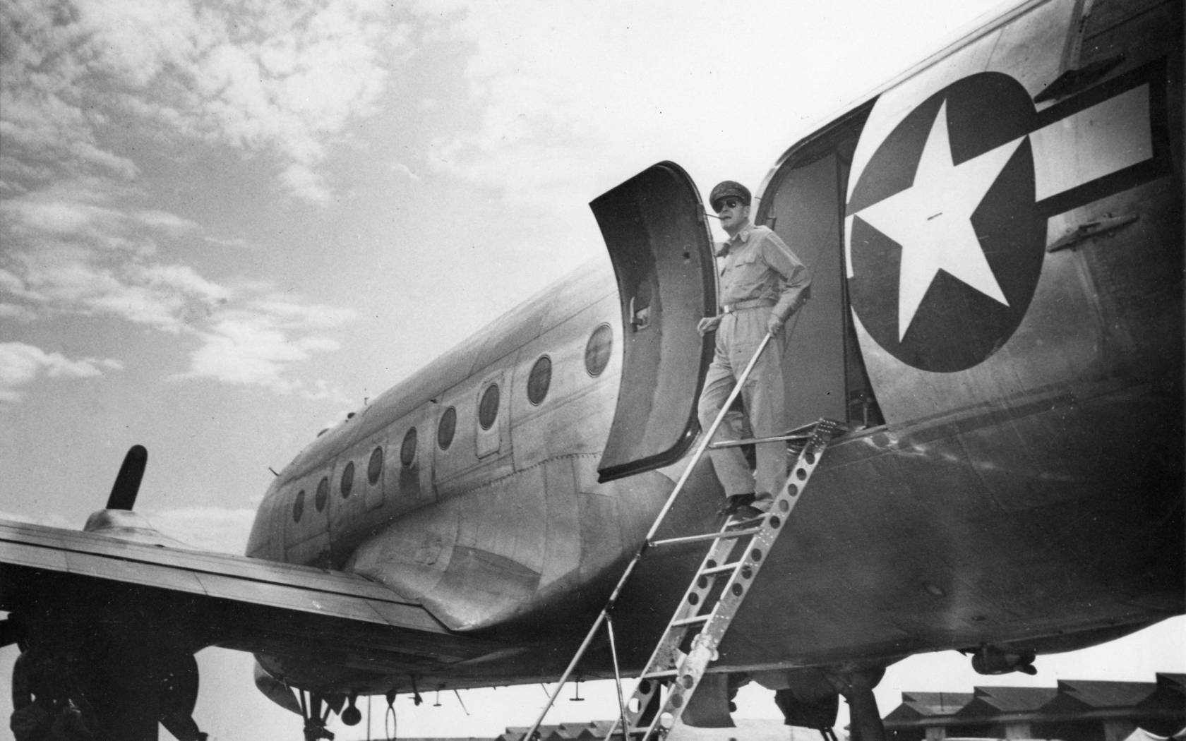 General Douglas MacArthur arrives in Japan in 1945.