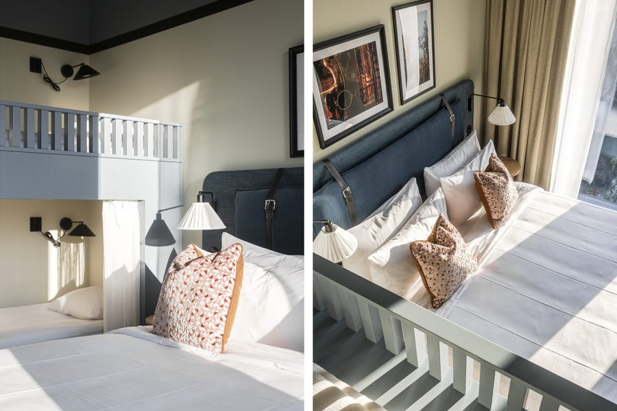 &Ouml;verblick p&aring; ett familjerum med dubbels&auml;ng och v&aring;ningss&auml;ng