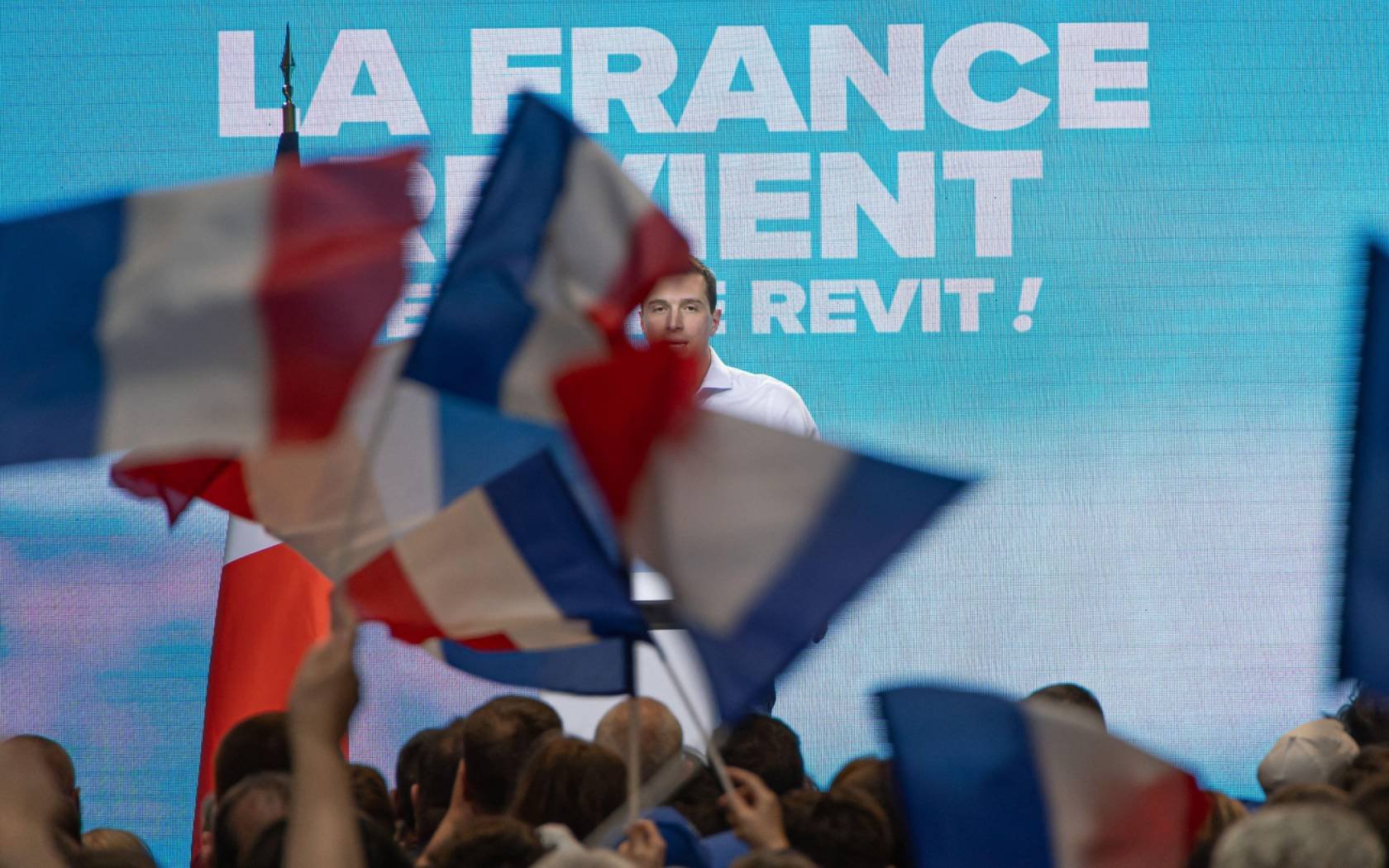 Jordan Bardella at a rally in Lecleuse, April 2024.