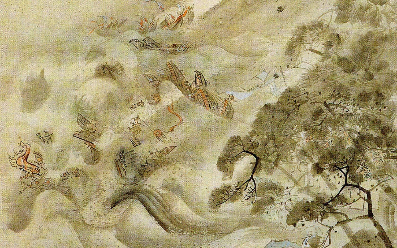 A Japanese water colour showing the destruction brought by the Mongols.