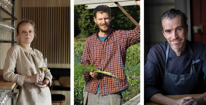 Agneta Green på Oaxen Krog & Slip, Niklas Karlsson på Rosendals Trädgård och Patrik Sewerin på Gunnebo Slott.  Foto: Erik Olsson, Katja Halvarsson, Åsa Dahlgren