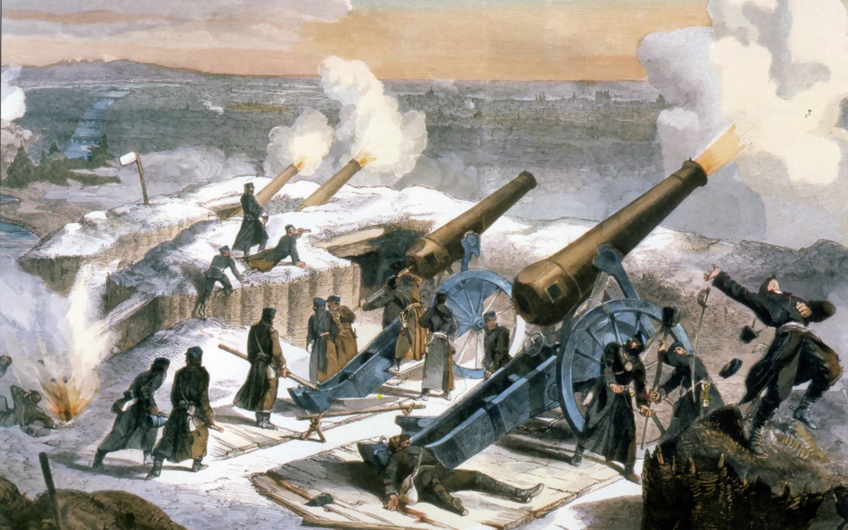 A German battery firing on Paris during the Franco-Prussian War.