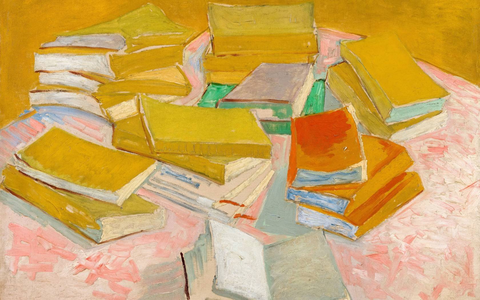 Piles of French Novels by Vincent van Gogh, a still life painting in oil on canvas, 1887.