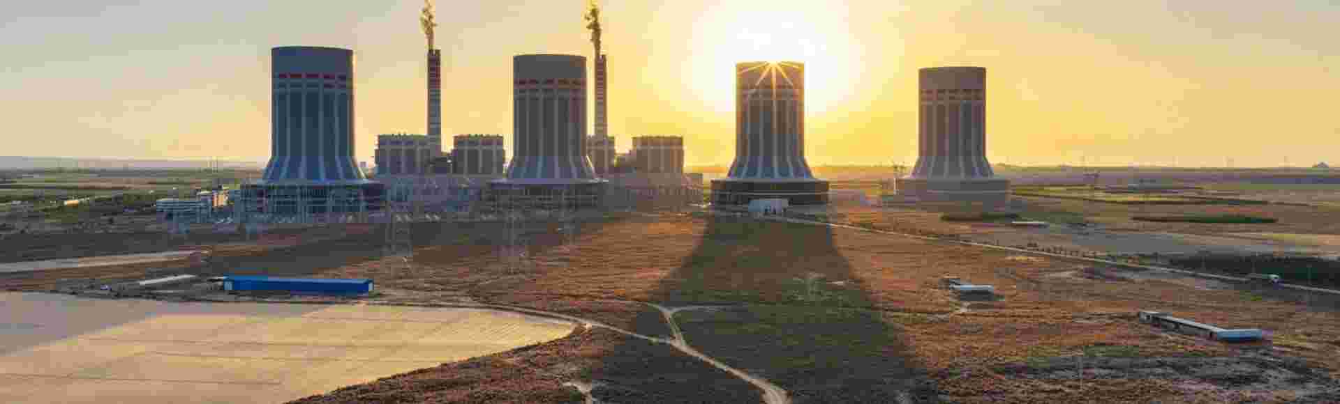 Aerial sunset view of a coal-fired power plant in Ordos, China.