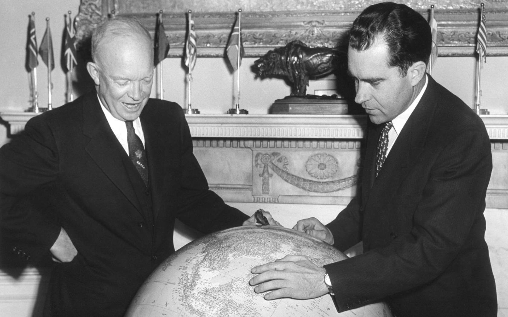 Vice President Richard Nixon discusses his trip to the Far East with President Dwight D. Eisenhower. 3 November, 1953.