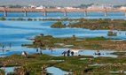 View of the Martyrs Bridge and Niger River in Bamako, Mali. Credit: Thomas Cockrem