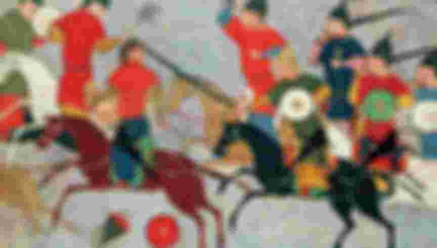 Mongol legend Genghis Khan in combat