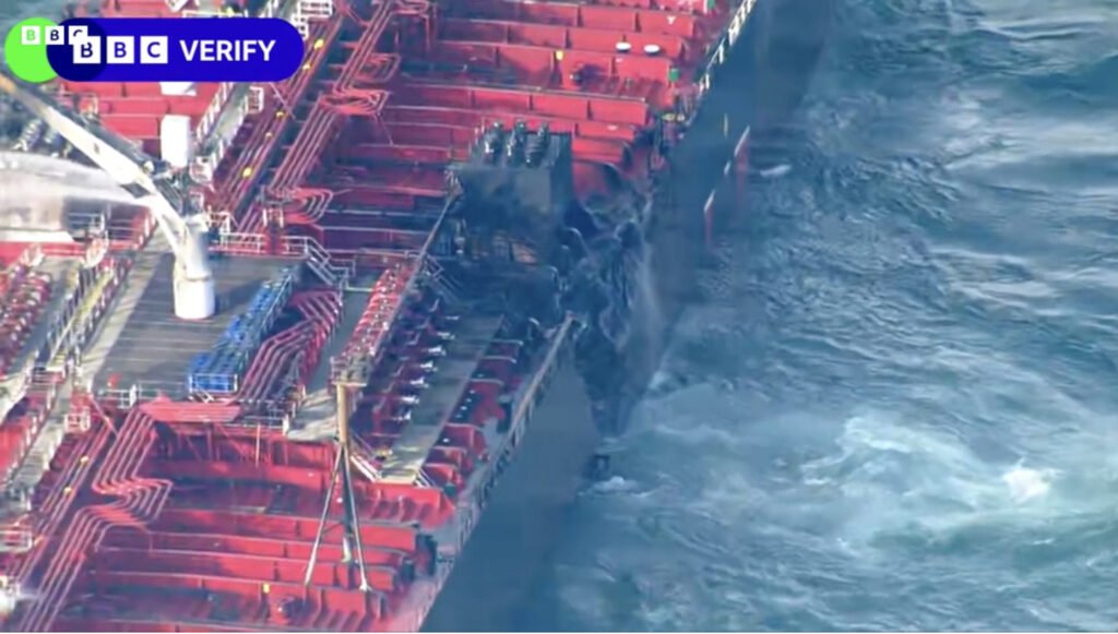 Stena Immaculate närbild på fartygets sida där Solong kört in i fartyget.