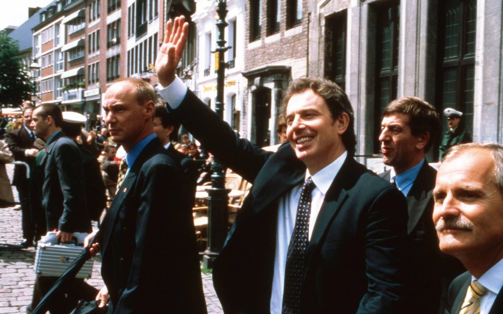 Tony Blair in Germany after receiving the Aachen Peace Prize, 1999.
